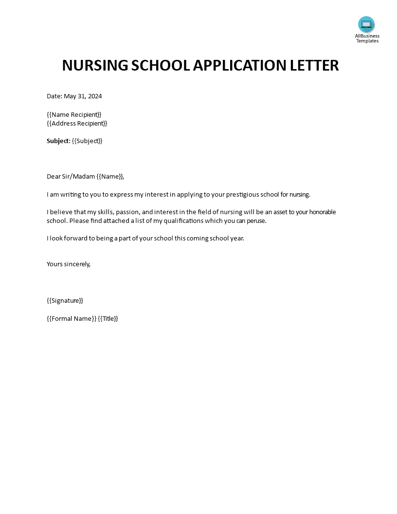 application letter sample for nursing school