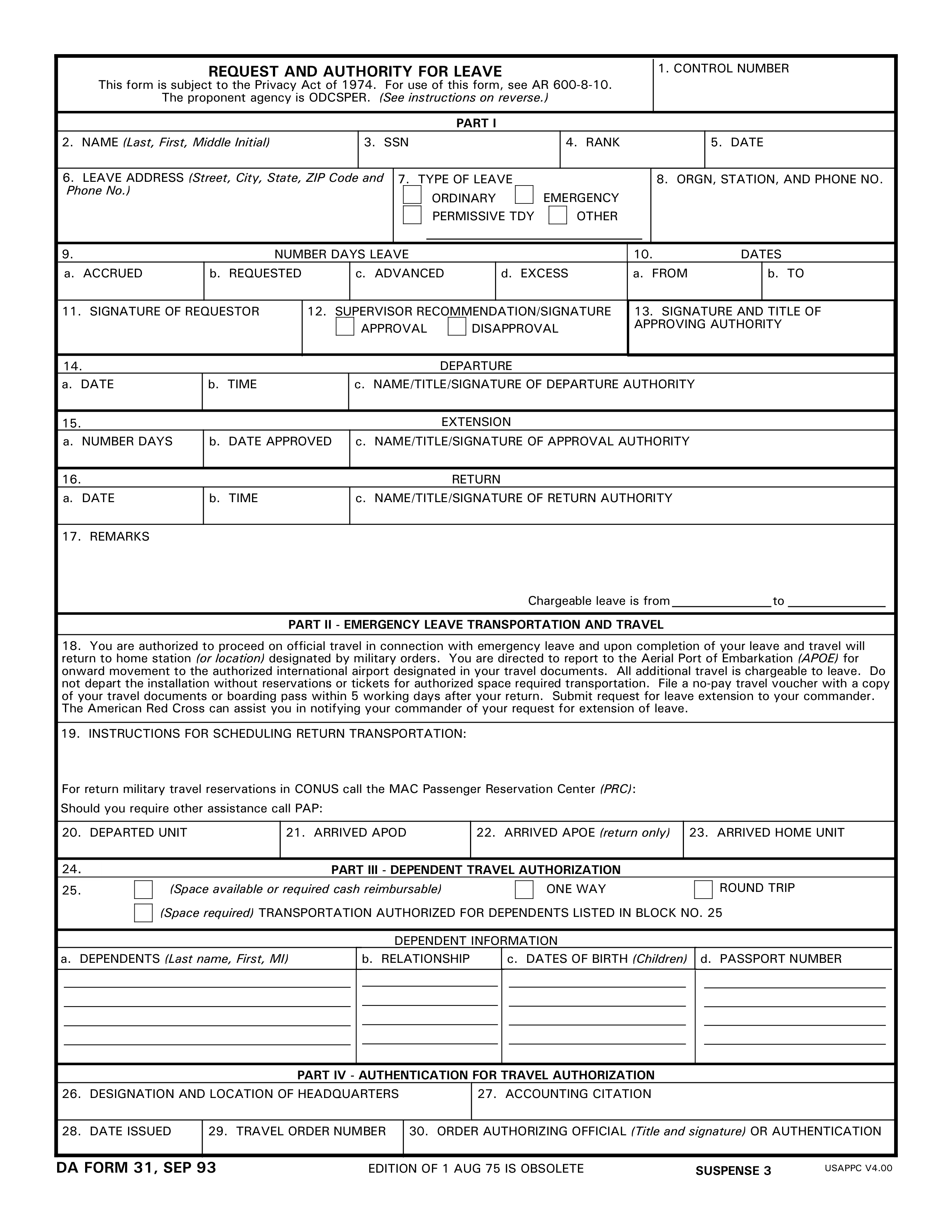 Military Leave Form | Templates at allbusinesstemplates.com