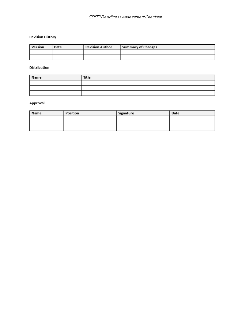 GDPR Readiness Assessment Checklist | Templates at allbusinesstemplates.com