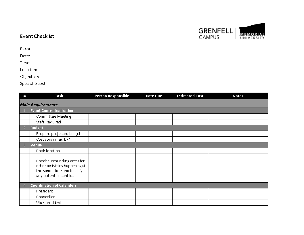 Event Checklist Excel | Templates at allbusinesstemplates.com