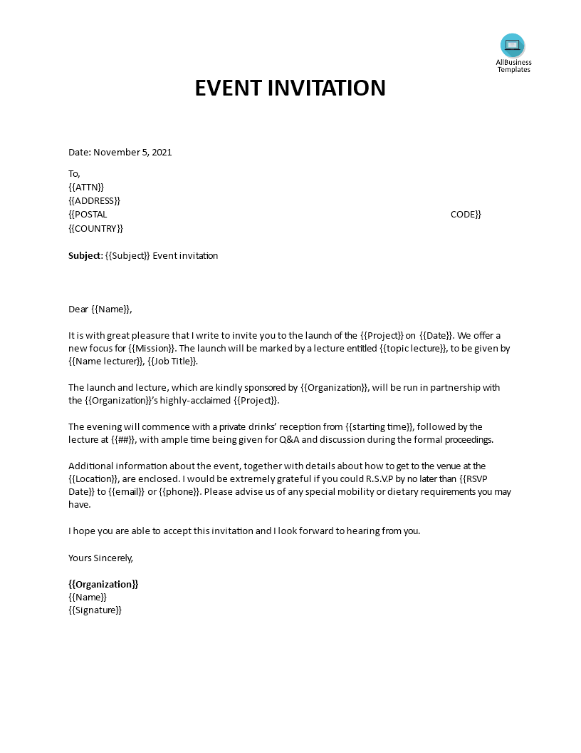 Kostenloses Invitation Letter Sample