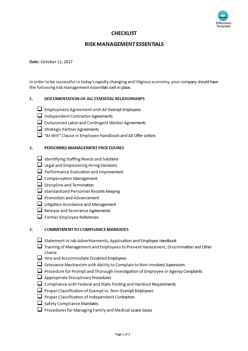 Checklist_Risk Management Essentials 模板