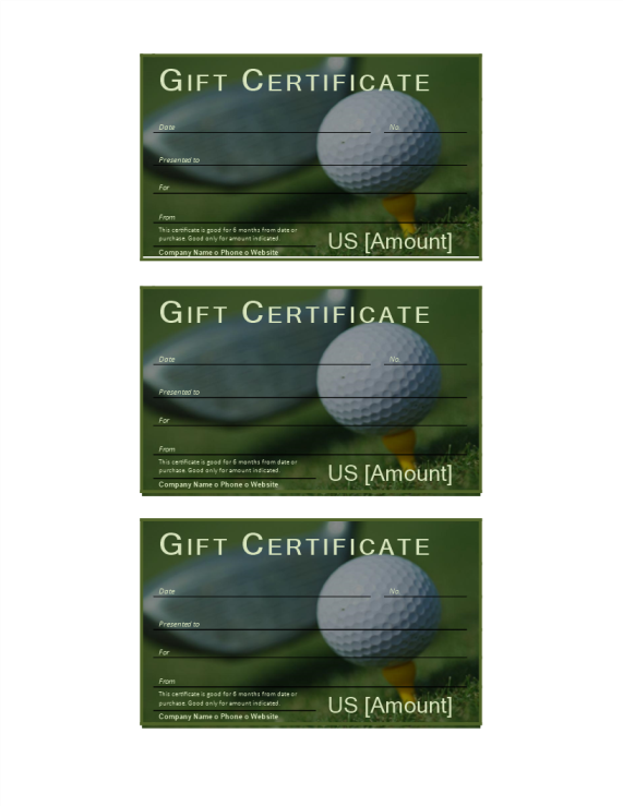 template topic preview image Golf Gift Certificate