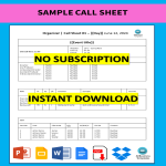 image Sample Call Sheet