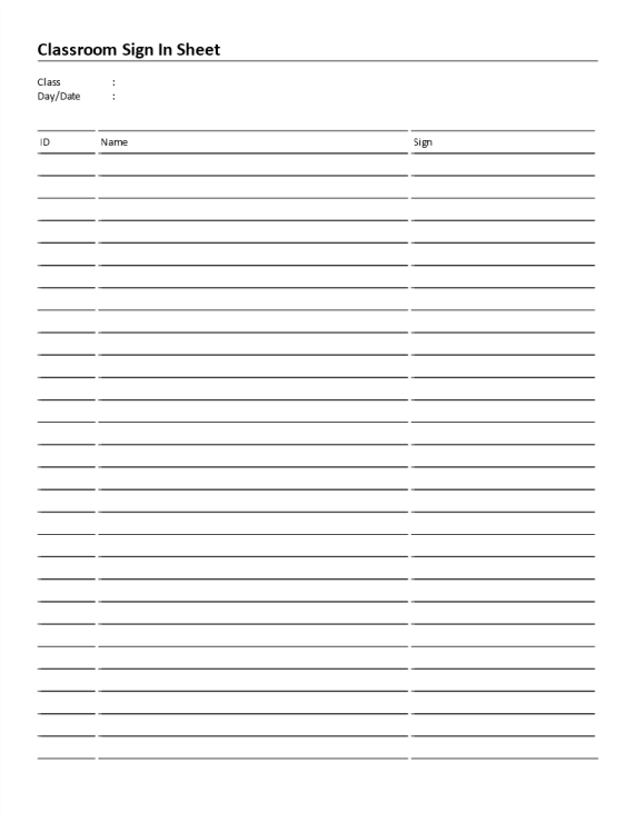 Classroom Sign-In Sheet 3 Columns gratis en premium templates