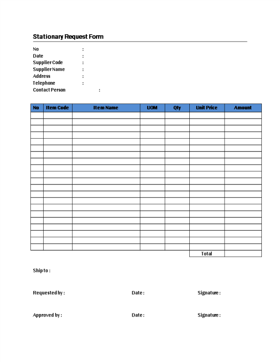 template topic preview image Stationary Request Form template