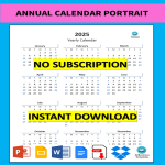 Annual Calendar Portrait in Excel gratis en premium templates