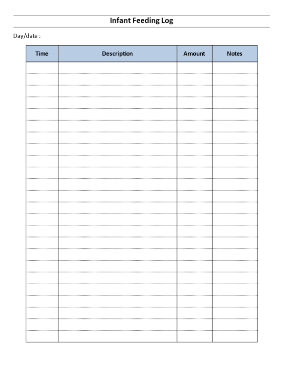 Feeding Log for Infant gratis en premium templates