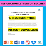 Resignation Letter for Teacher Due to Marriage gratis en premium templates