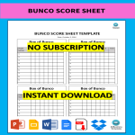 Bunco Score Sheet gratis en premium templates