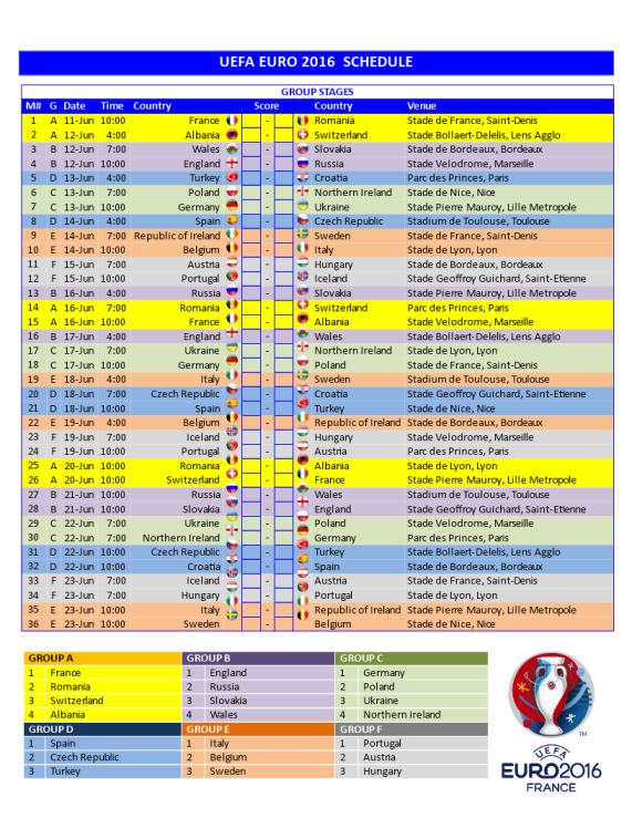 UEFA EURO CUP 2016 Schedule sample gratis en premium templates