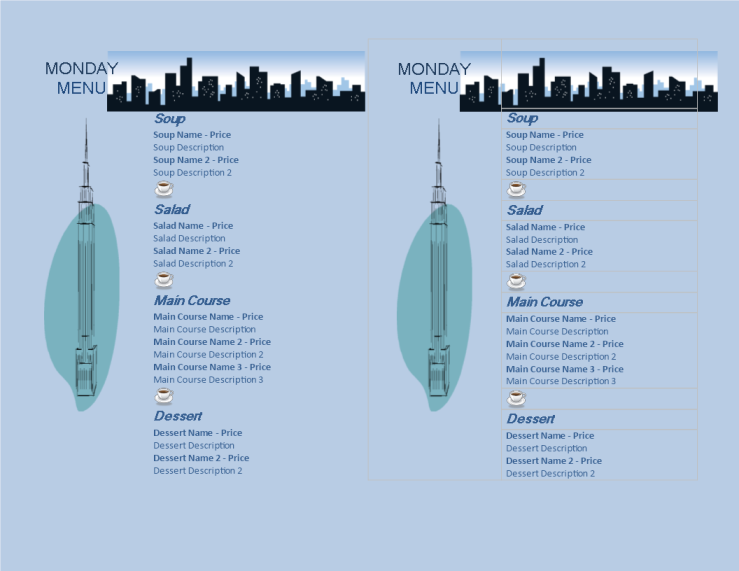 template topic preview image Monday Dinner Menu