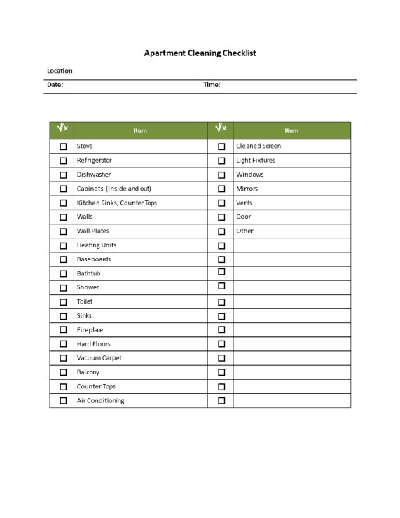 Vorschaubild der VorlageApartment Cleaning Checklist template