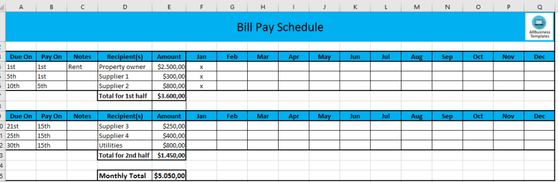 Monthly Payment Schedule in Excel gratis en premium templates