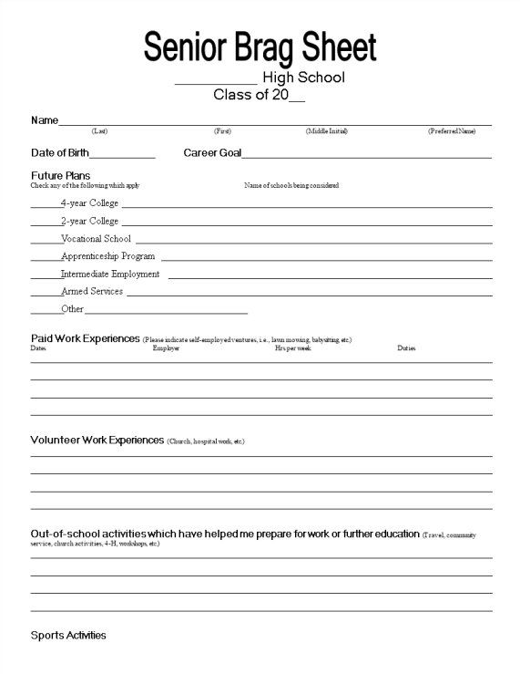 Senior Brag Common Core Sheet gratis en premium templates