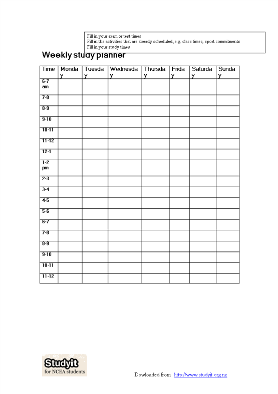 template topic preview image Weekly Study Schedule