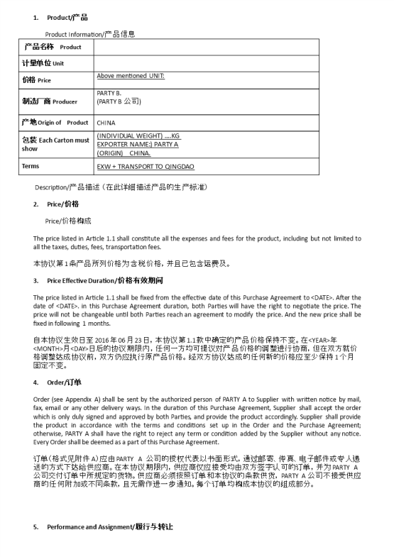 Alibaba Contract Template
