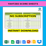 template topic preview image Yahtzee Score Sheets in excel