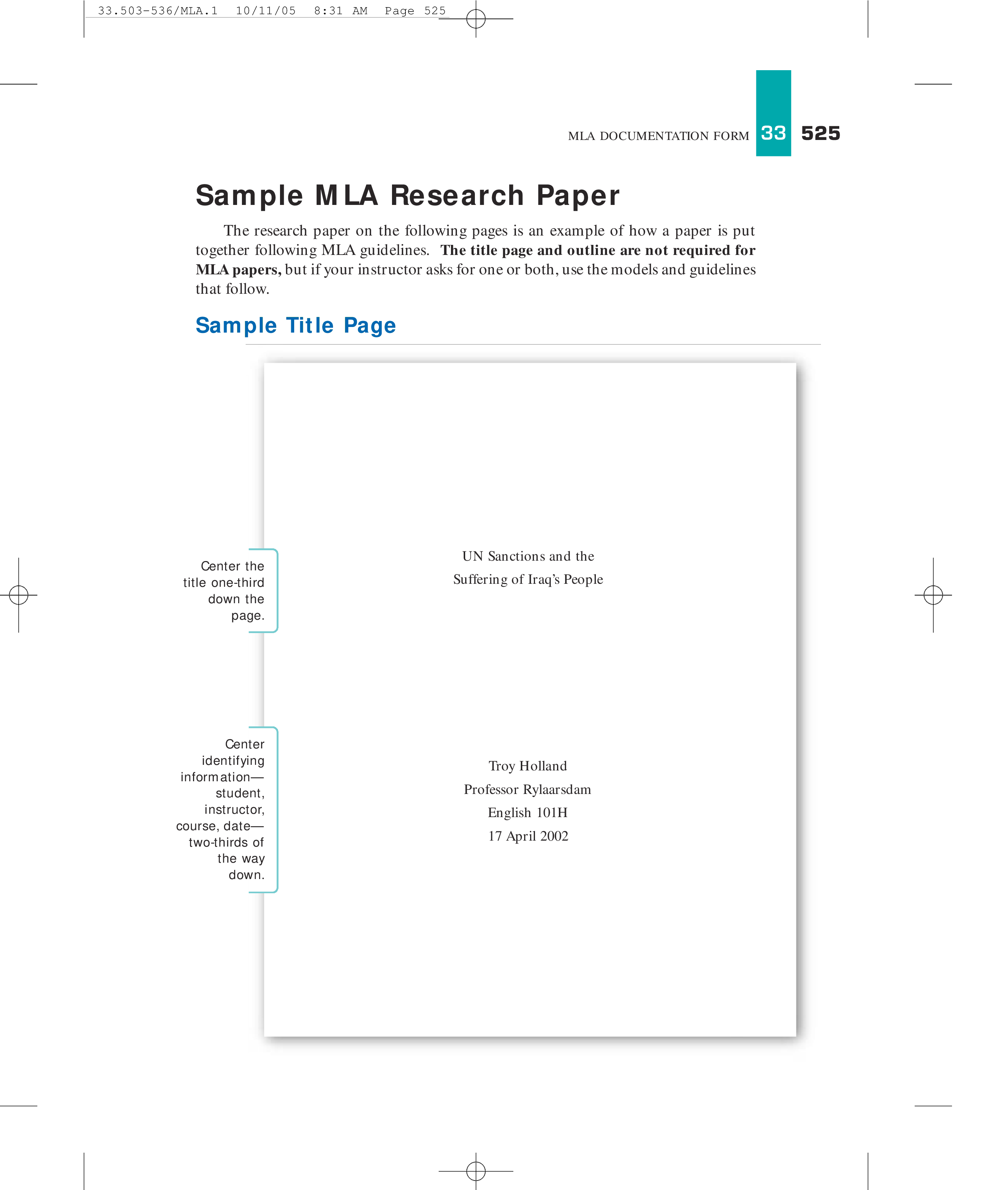 sample title page for mla research paper