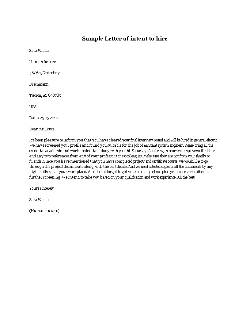 Letter Of Intent To Hire Kulturaupice