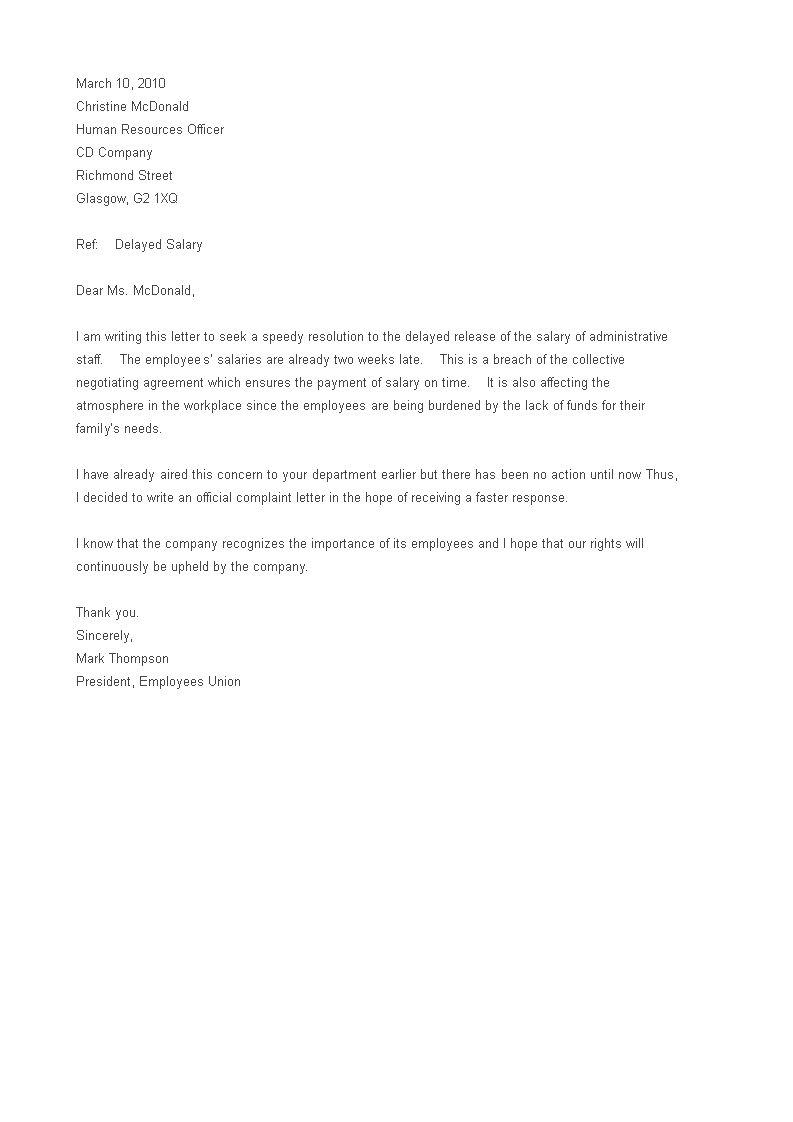 Employee Formal Complaint Letter Sample Templates At