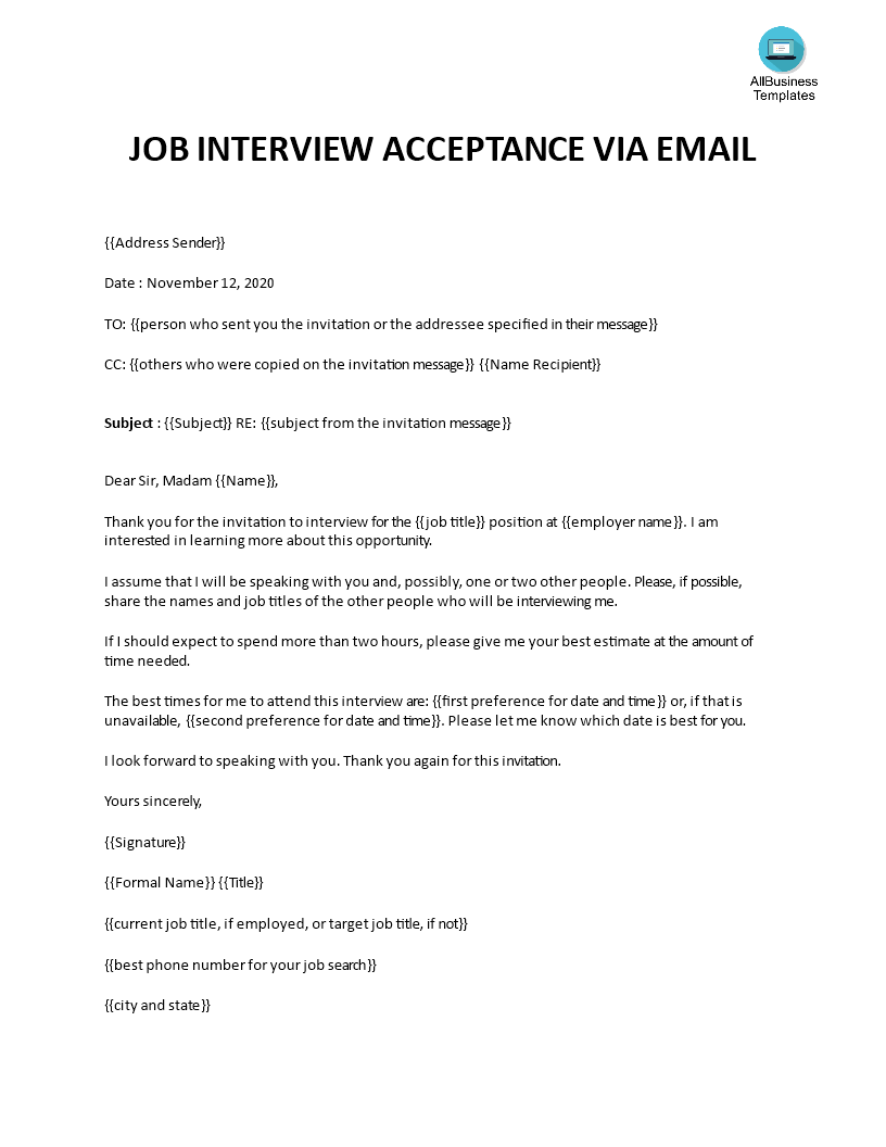 libreng Acknowledgement Letter for Job Interview Invitation