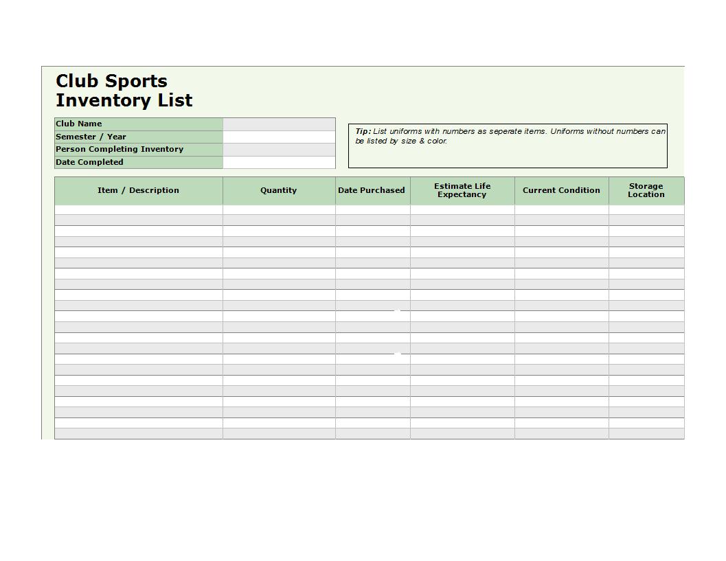Sample Excel Inventory 模板