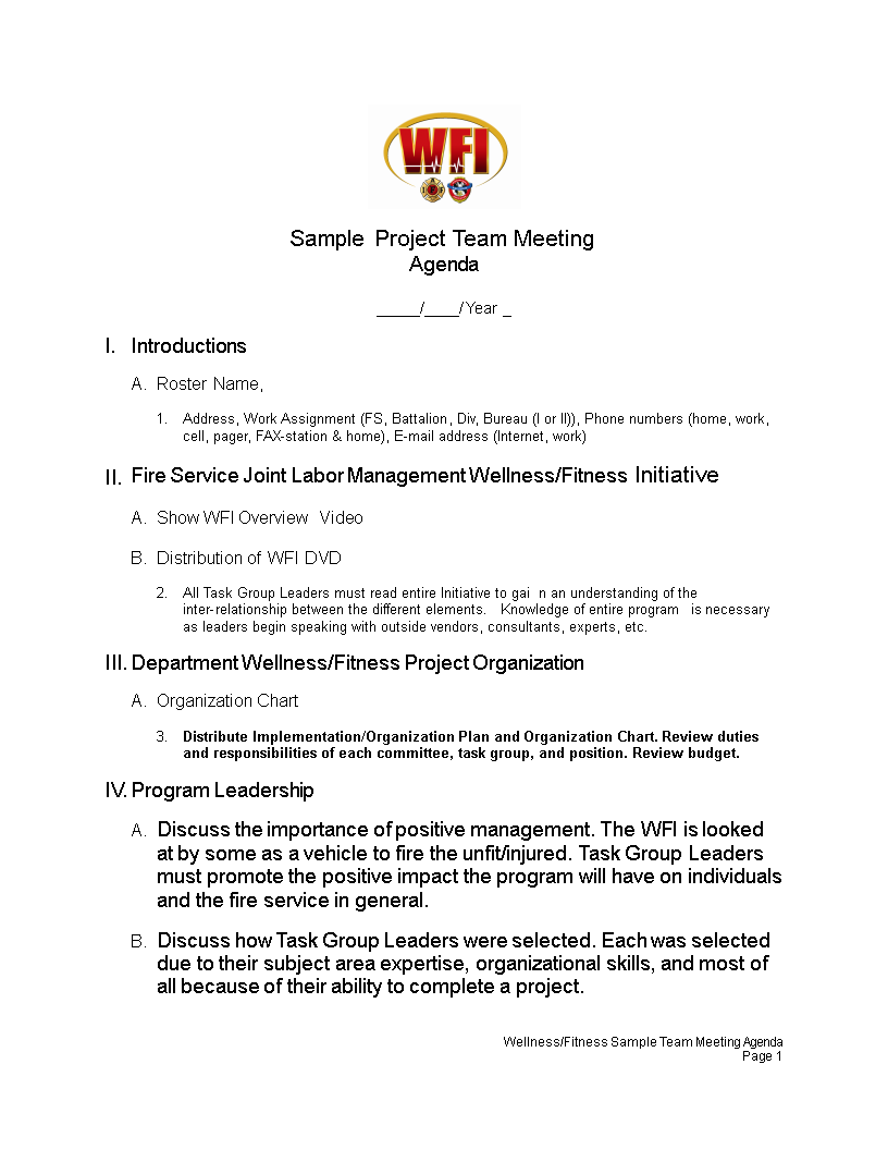 Sample Project Team Meeting Agenda Templates at allbusinesstemplates com
