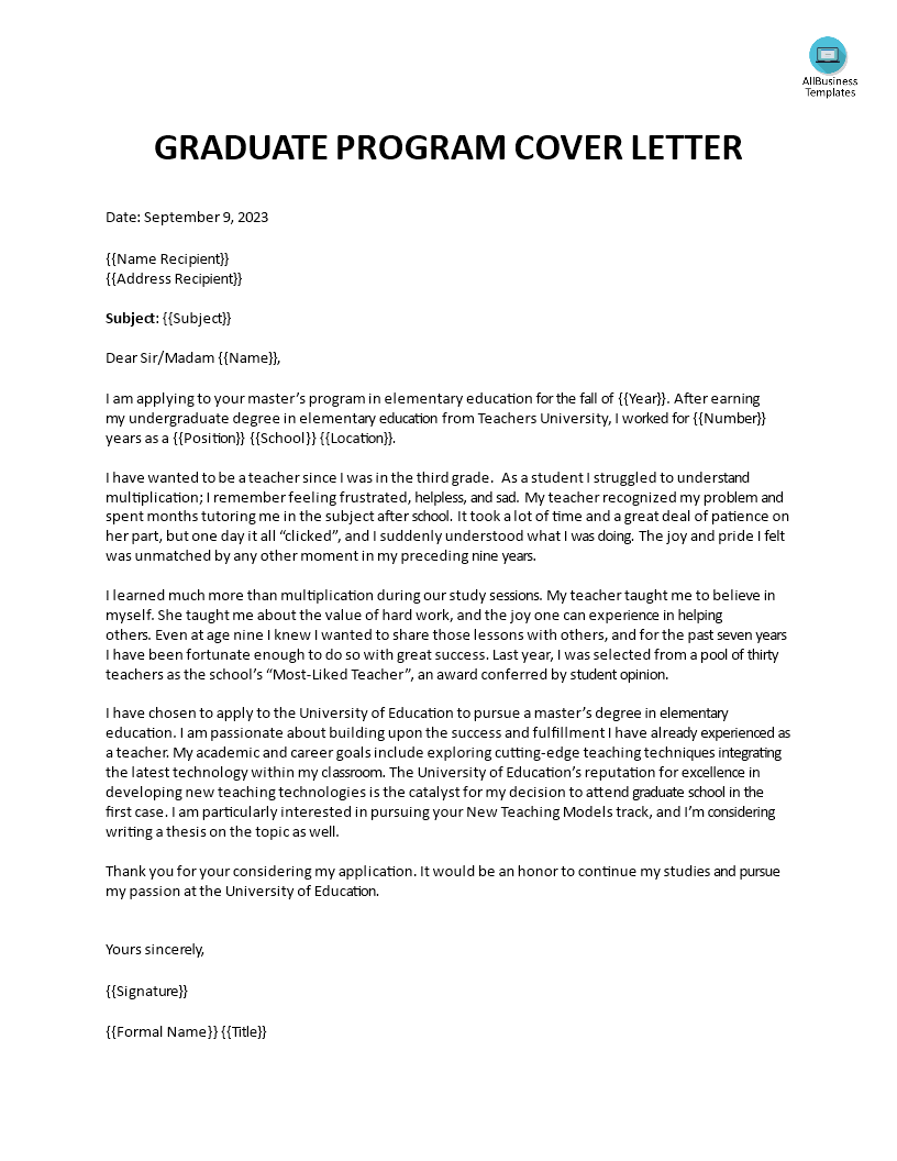 cover letter of a graduate