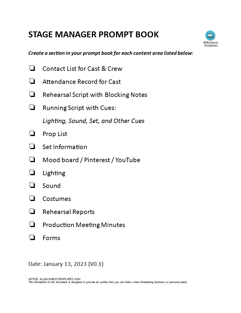 Libreng Stage Manager Prompt Book