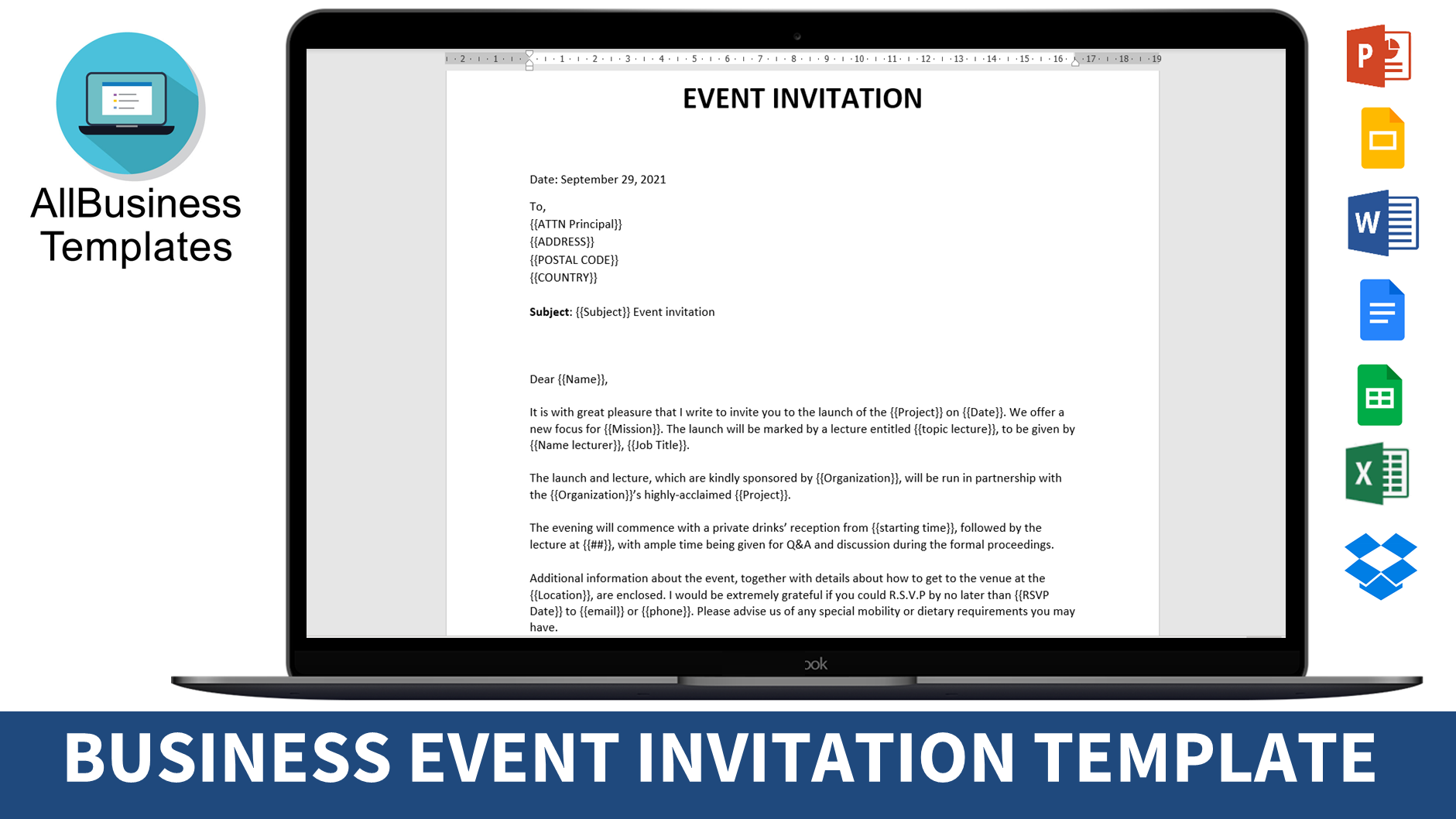 invitation letter for event Hauptschablonenbild
