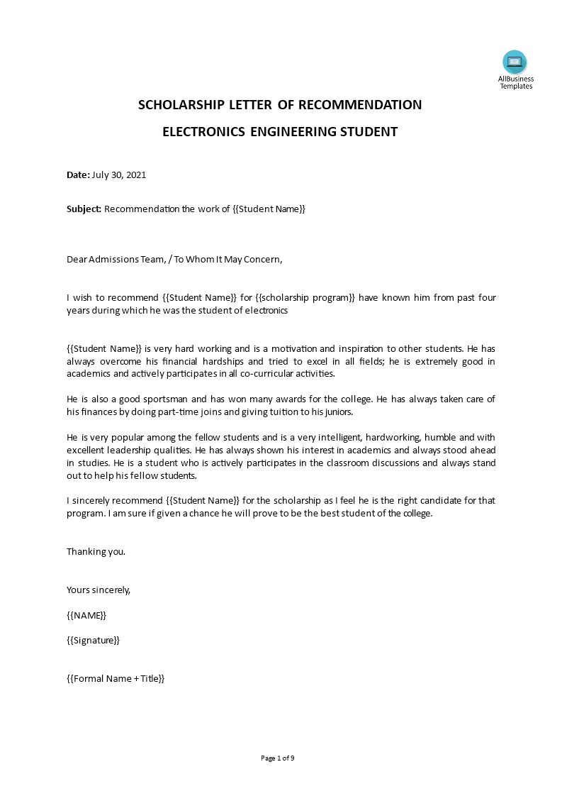 Recommendation Letter Friend For Scholarship Templates At