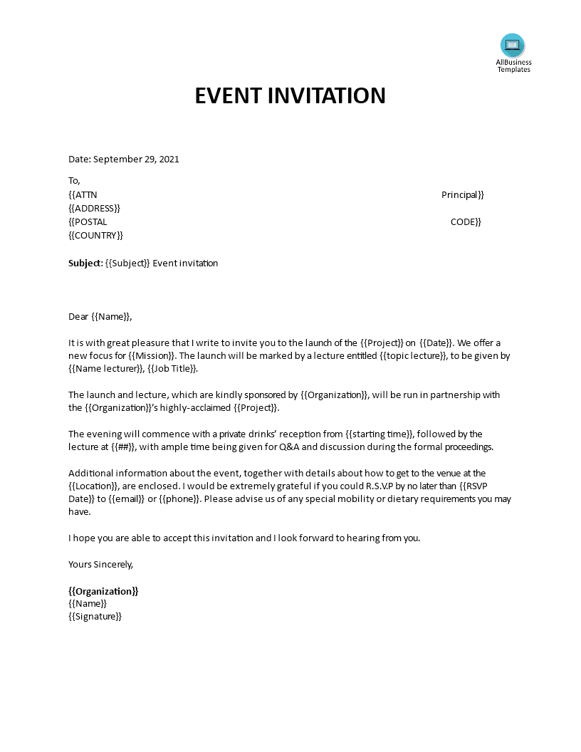 Kostenloses Invitation Letter For Event