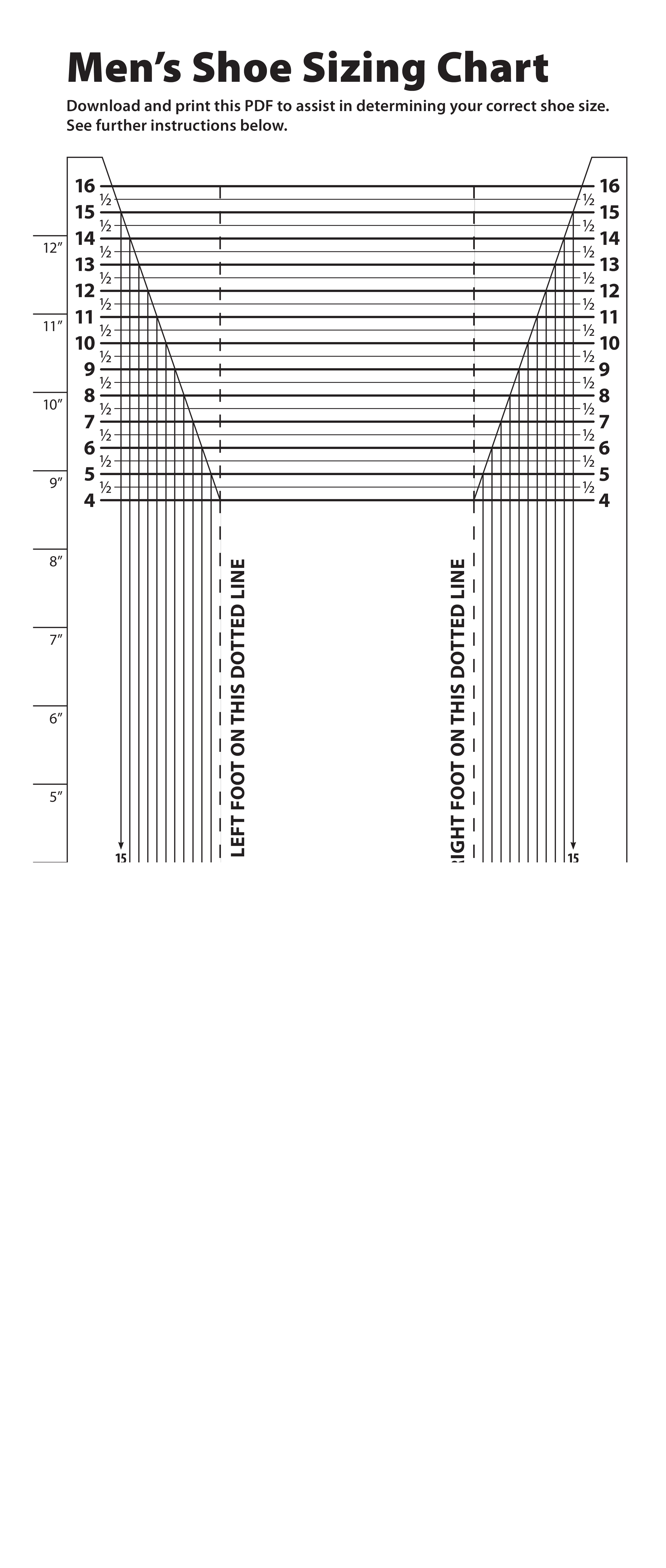 Printable Mens Shoe Size Chart Templates At Allbusinesstemplates