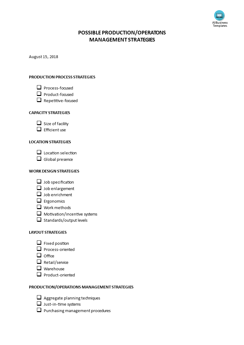 Possible Production & Operations Management Strategies 模板