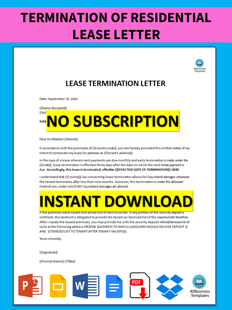 Termination of Residential Lease Letter to Landlord main image