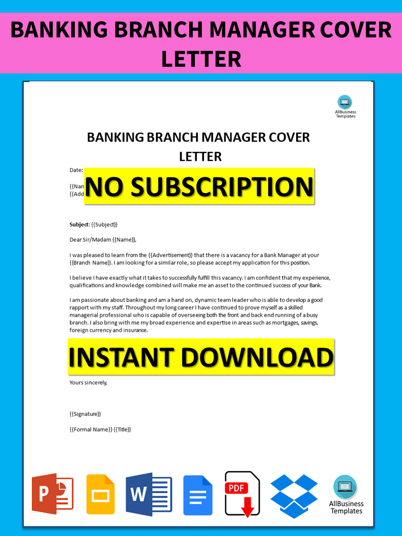 Banking Branch Manager Cover Letter main image