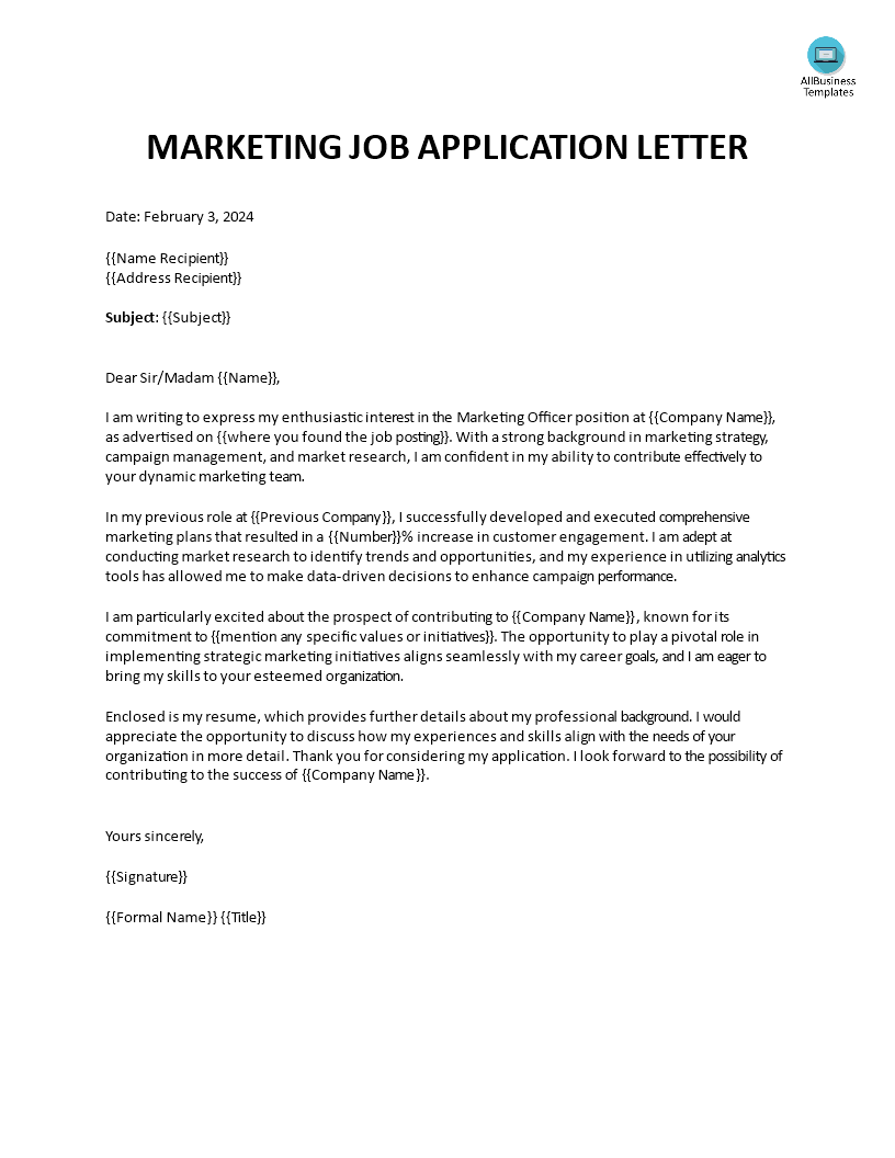 application letter for senior marketing manager
