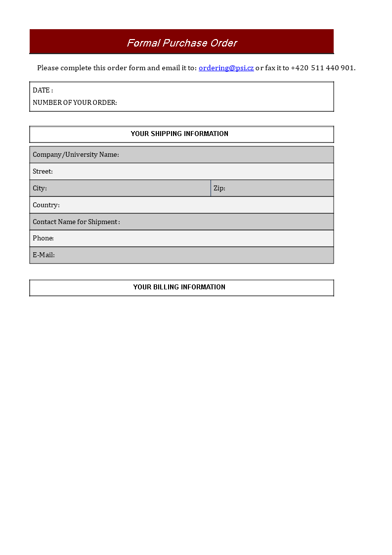 Price Description Of Formal Purchase Order Templates At 