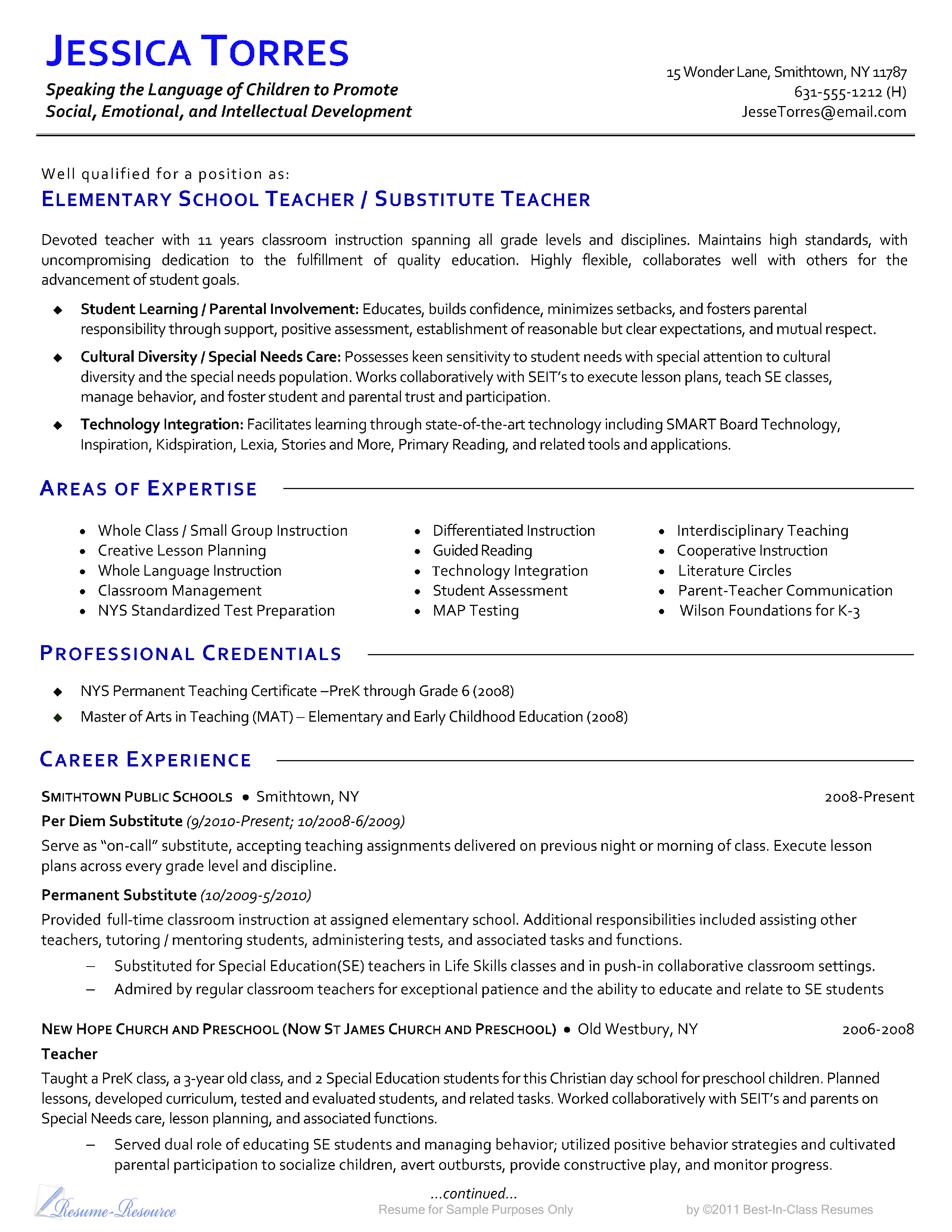  Elementary School Teacher CV Template Allbusinesstemplates