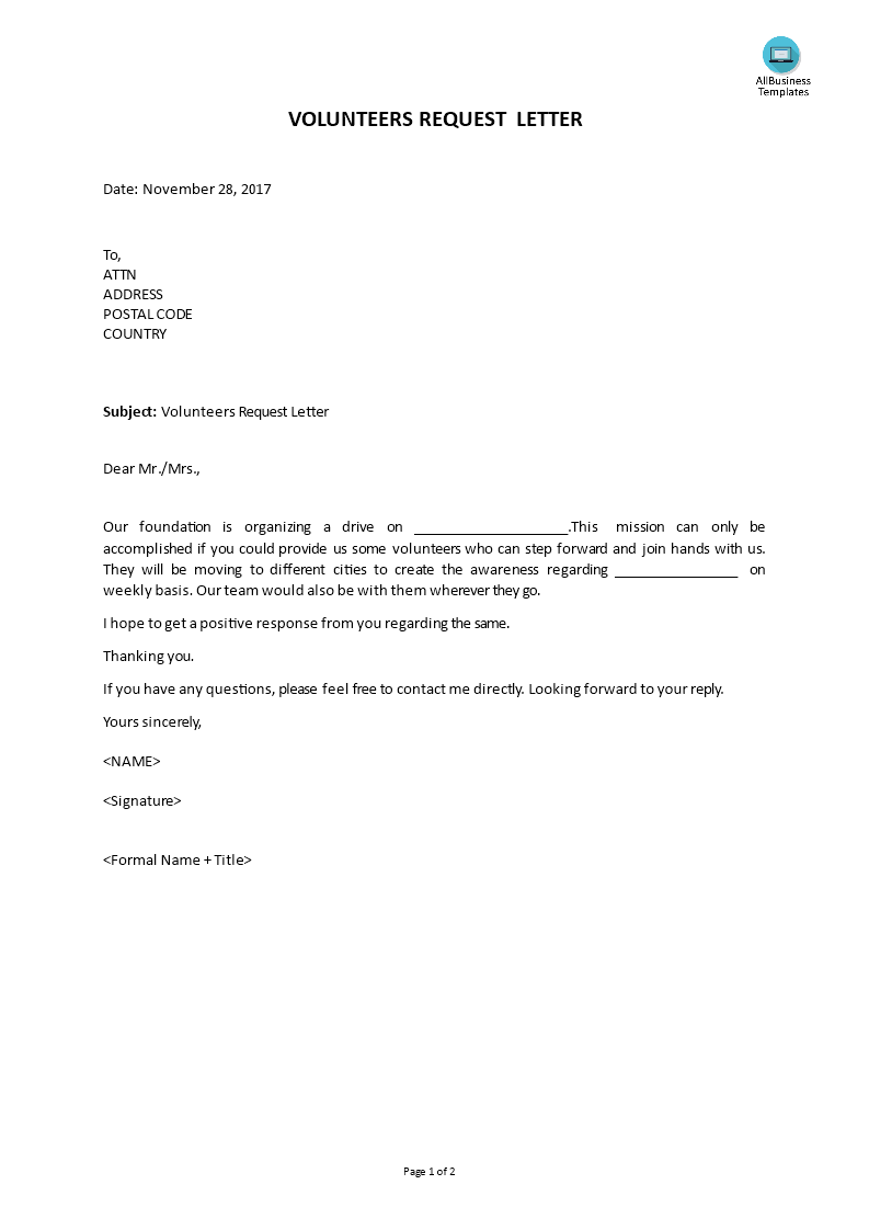 an application letter for volunteering