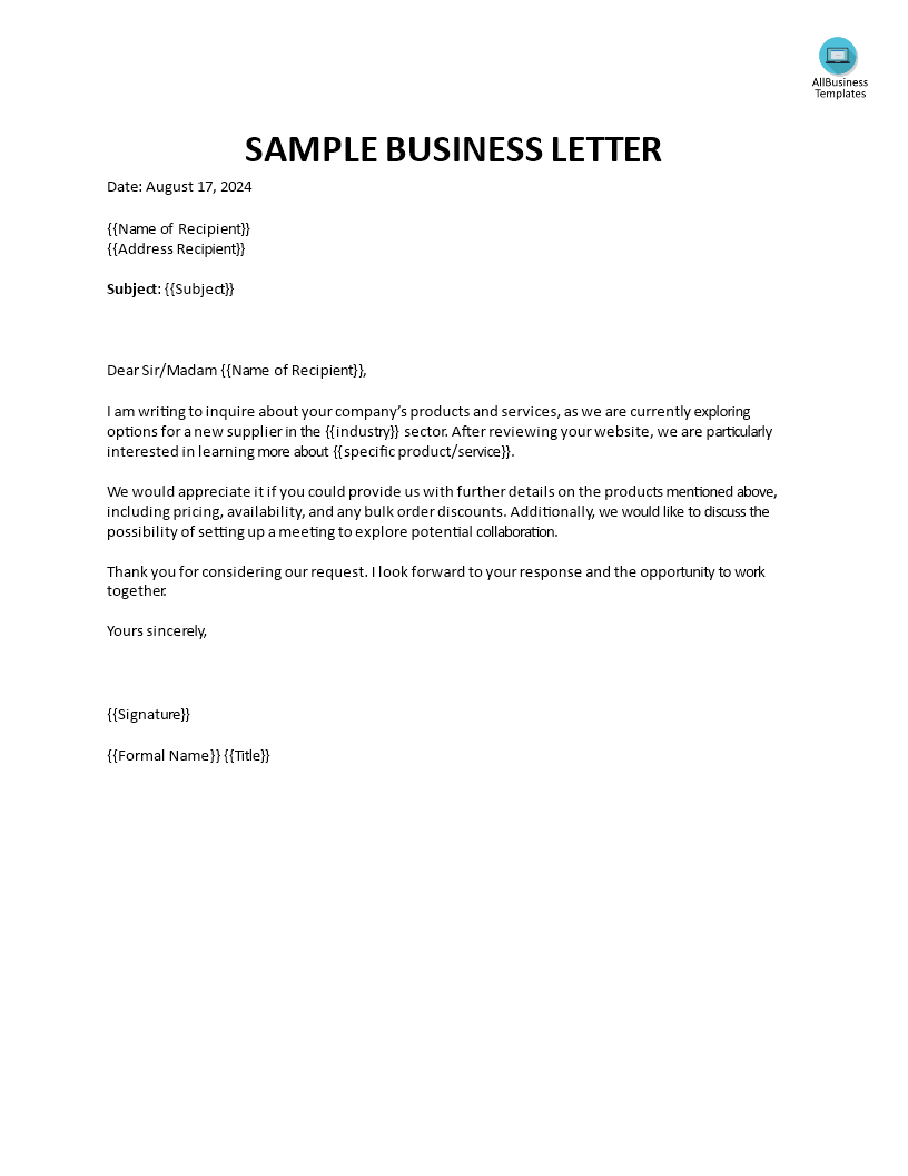 Sample Business Letter 模板