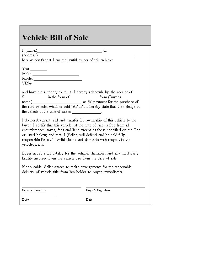 Free Motor Vehicle Dmv Bill Of Sale Form Pdf Word