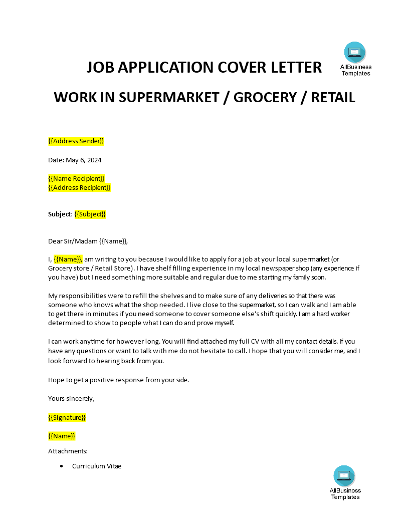 how to write application letter for job in supermarket