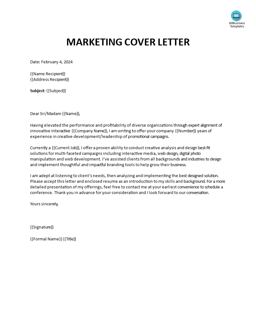 application letter for business marketing