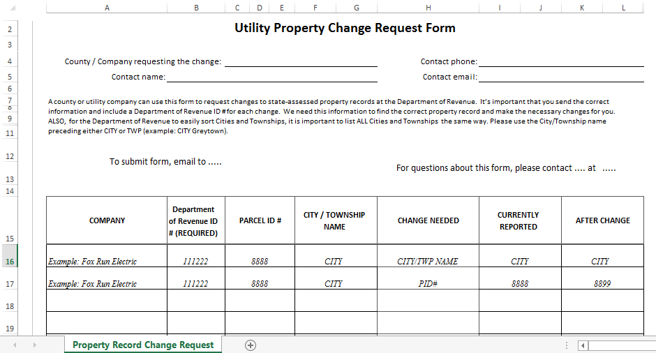 utility property change request form modèles