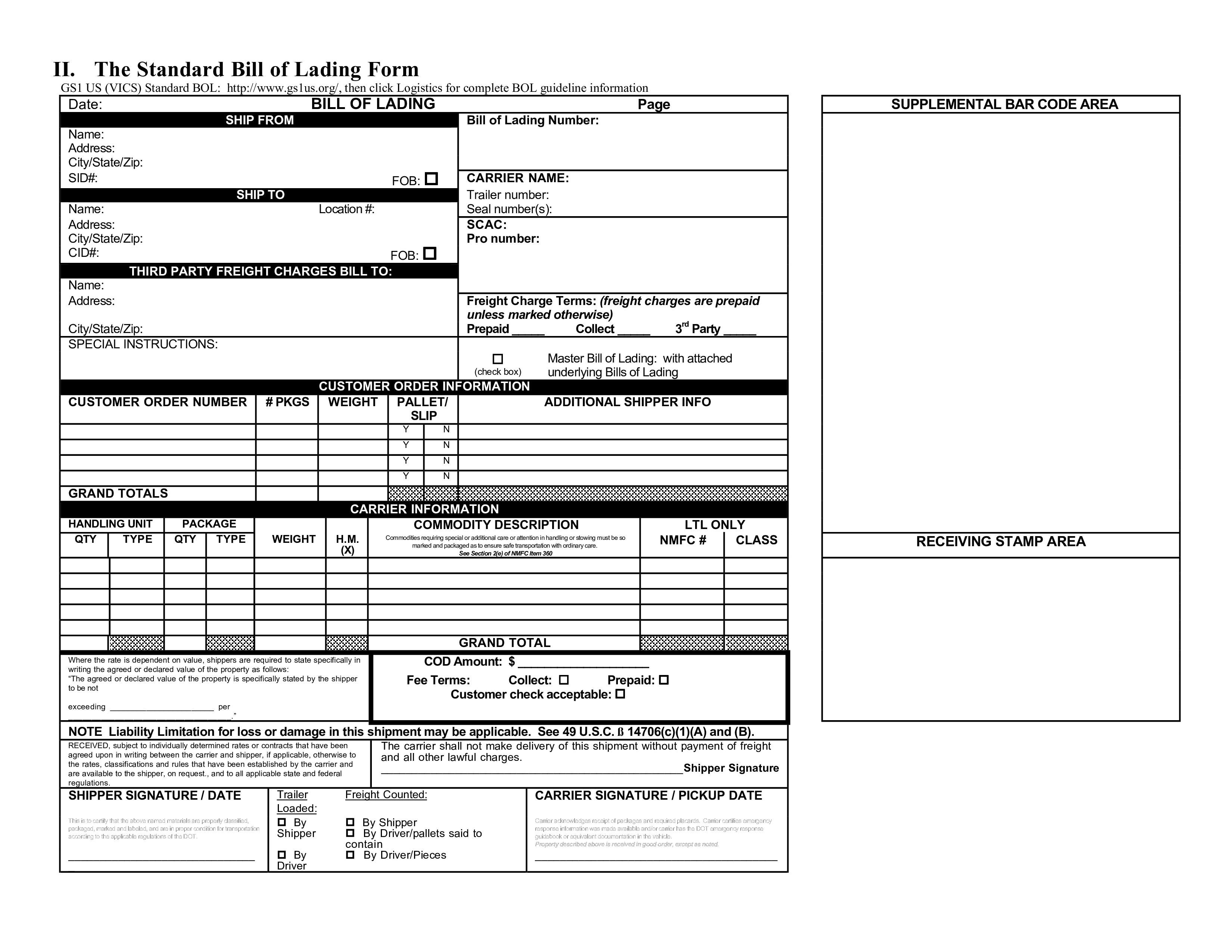 Bill Of Lading Sample Templates At Allbusinesstemplates