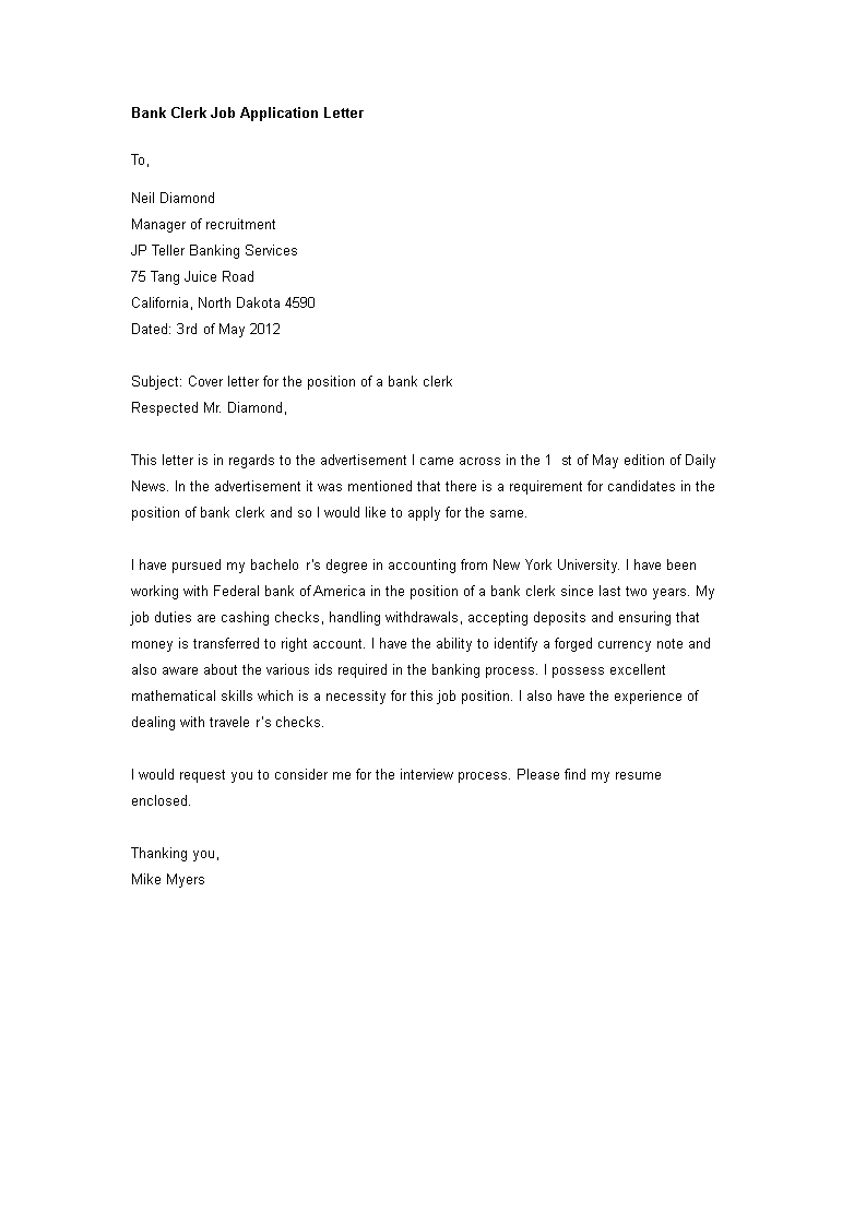 application letter for bank staff