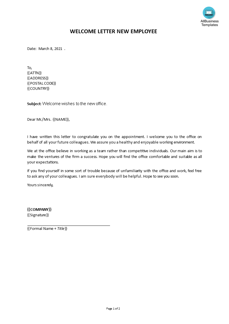 Welcome Letter New Employee Templates At Allbusinesstemplates