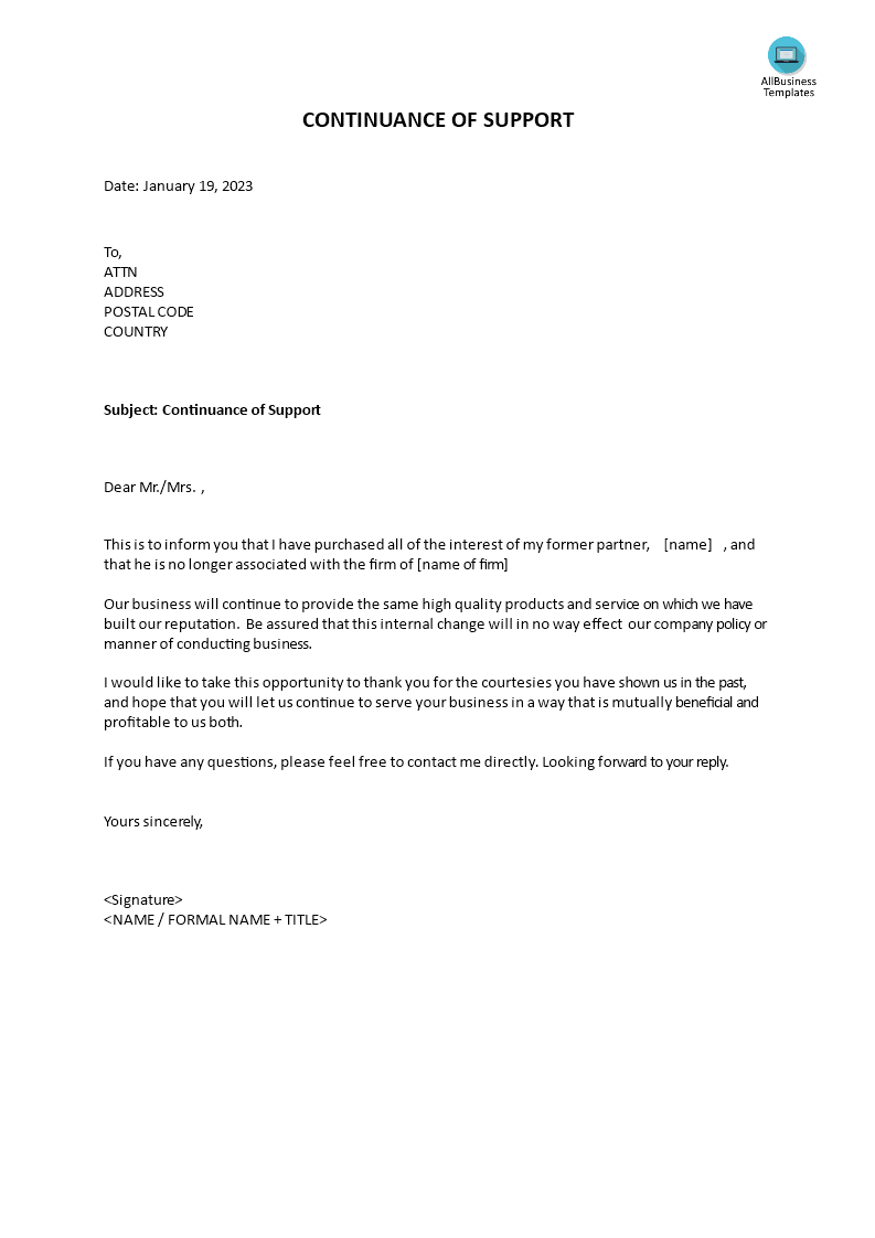continuance of support letter template